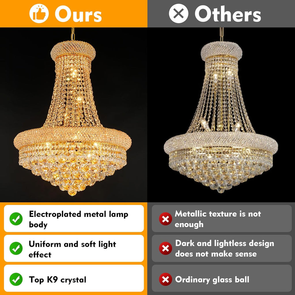 Crystal Chandeliers for Dining Room Light Fixture,Empire Style K9 Crystal Chandeliers for Entryway,12 Lights Gold Luxury Lighting Fixtures for Living Room Stairway Bedroom Foyer Hallway A108-B0C4XHSR1X