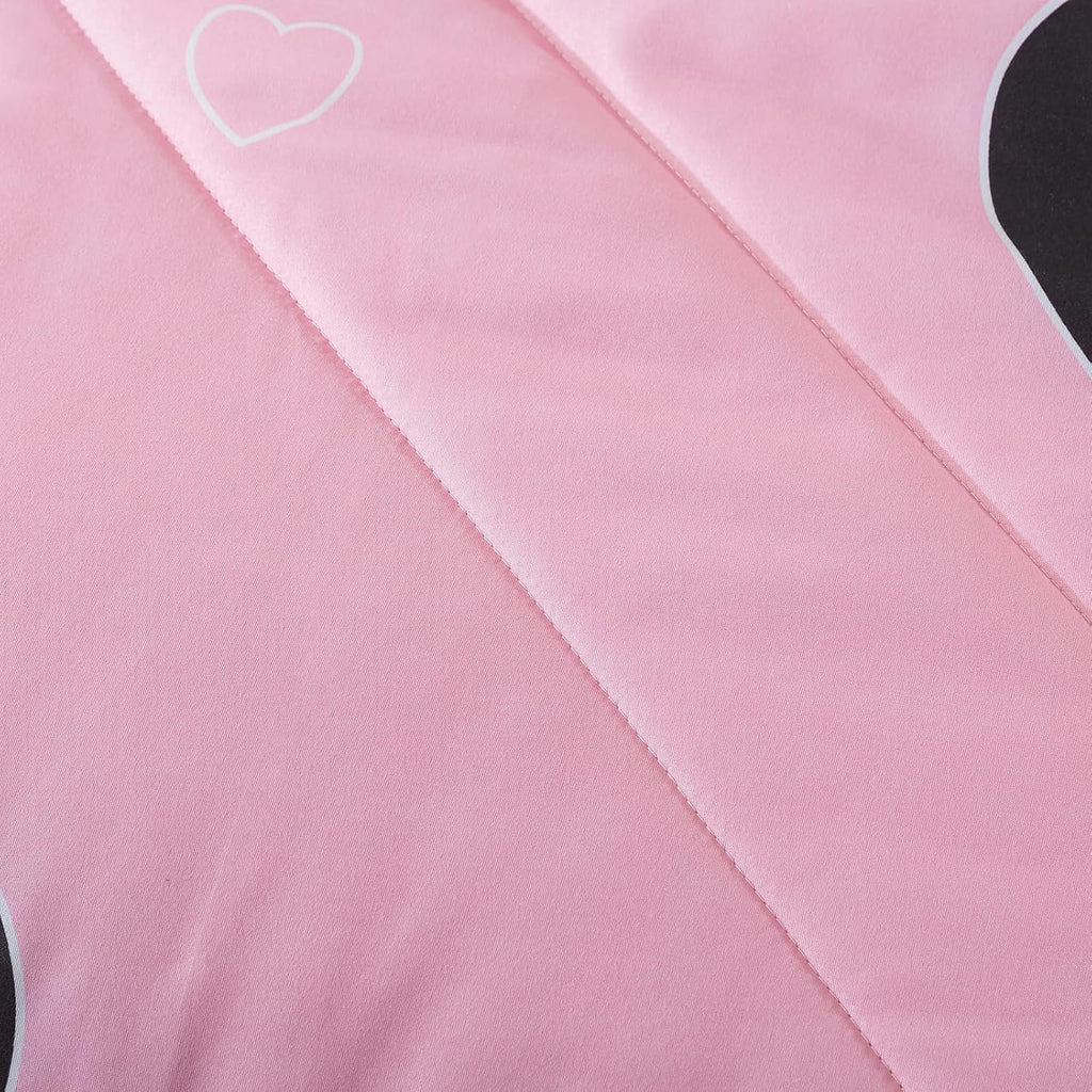 Girls Pink Comforter Set Twin - Blush Pink Cute Love Heart Print Comforter Bedding Set for All Seasons, Geometric