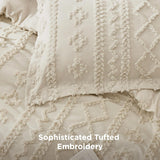 Tufted Boho Comforter Set Queen - Beige Boho Bed Set, GentleSoft 3 Pieces Farmhouse Shabby Chic Embroidery Bedding