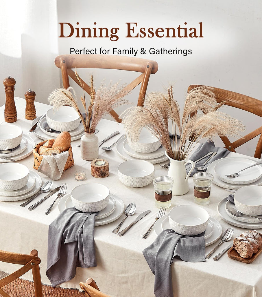 24 Piece Dinnerware Sets for 8 - Farmhouse Style Stoneware Plates and Bowls Sets - Scratch Resistant & Dishwasher