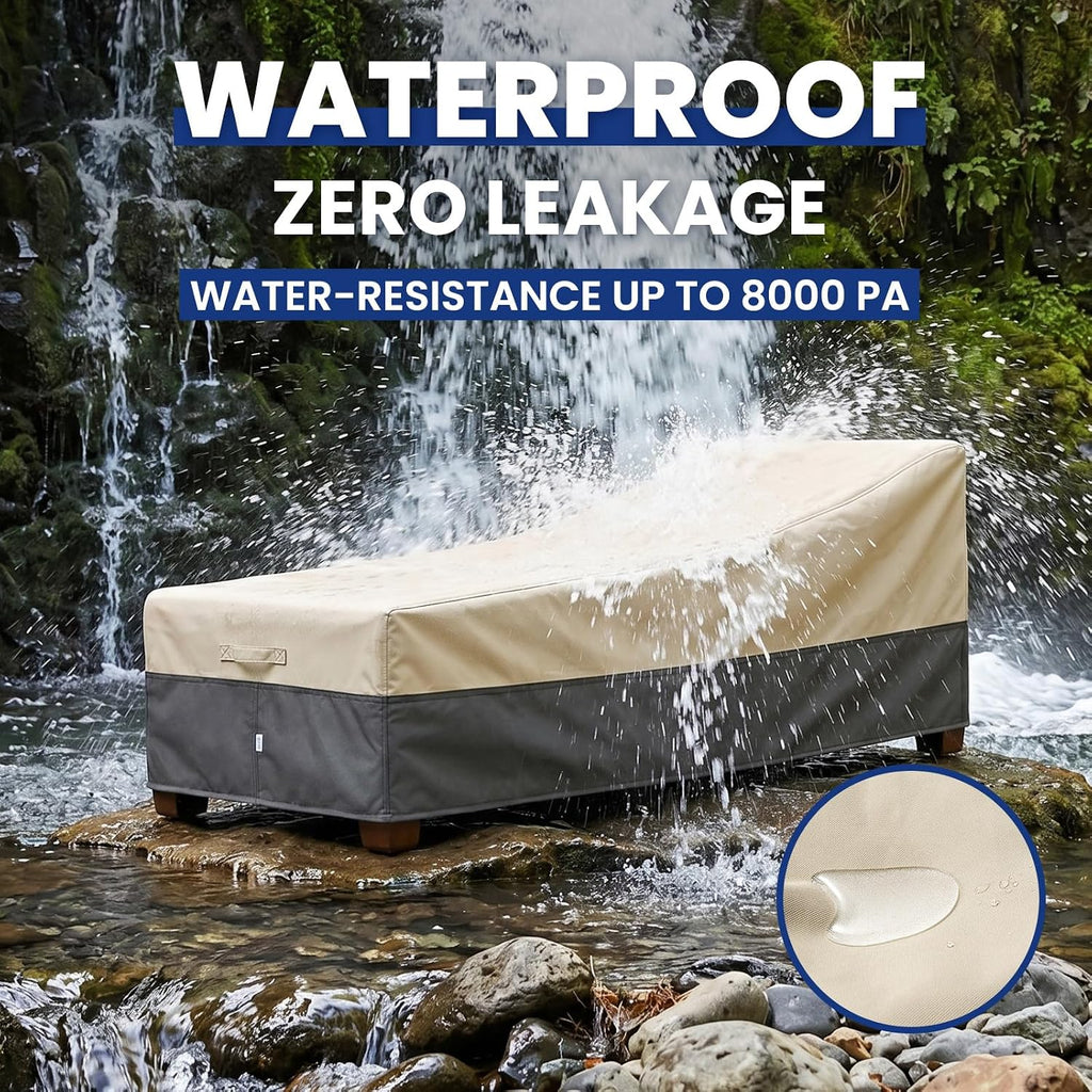 Extra Heavy Duty Patio Chaise Lounge Cover Waterproof 2 Pack - Lounge Chair Covers for Outdoor Pool Lounger and Patio