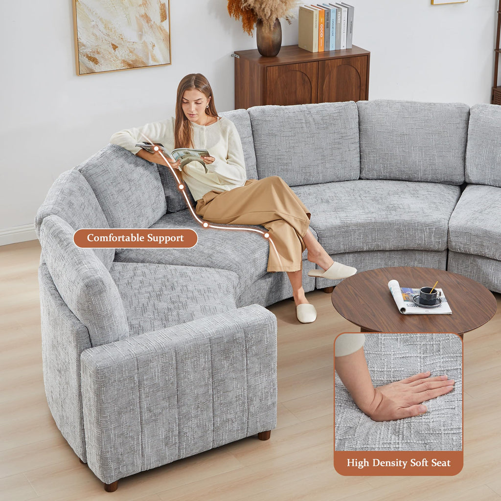 Modern Curved Chenille Armless Seat for Modular Sectional Couch, Grey