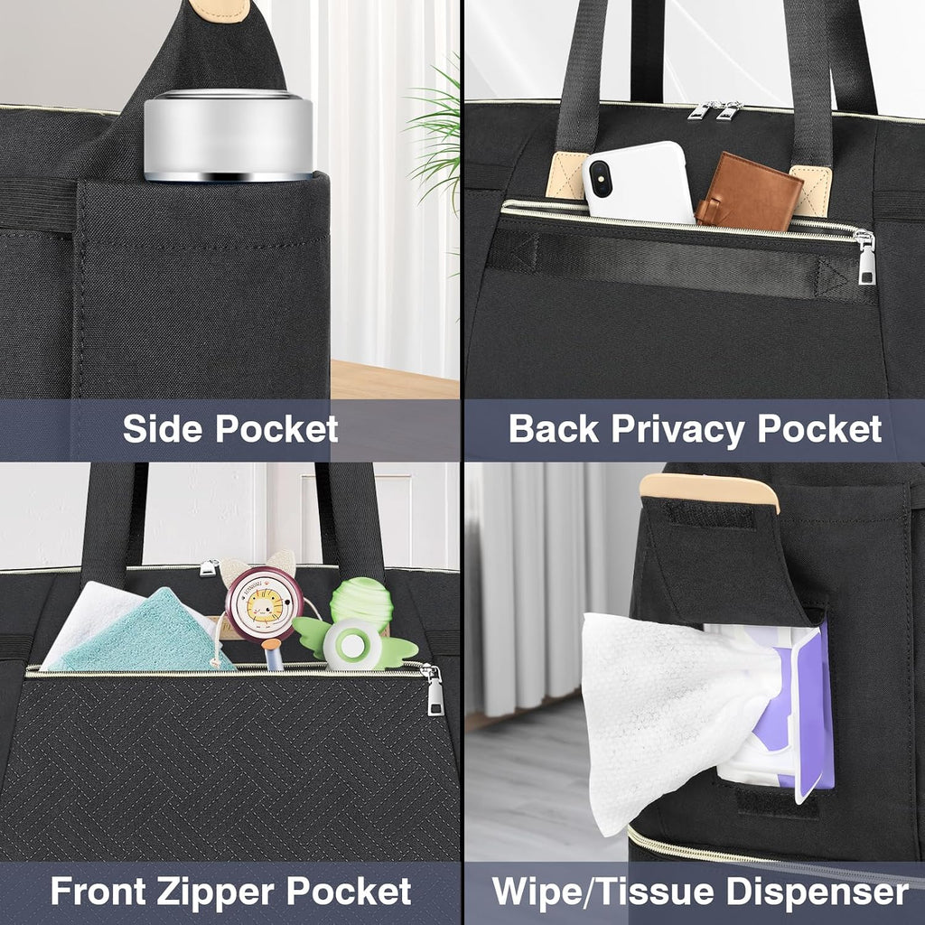 Diaper Bag Tote for Baby 7PCS, Large Mommy Bag with Portable Changing Pad