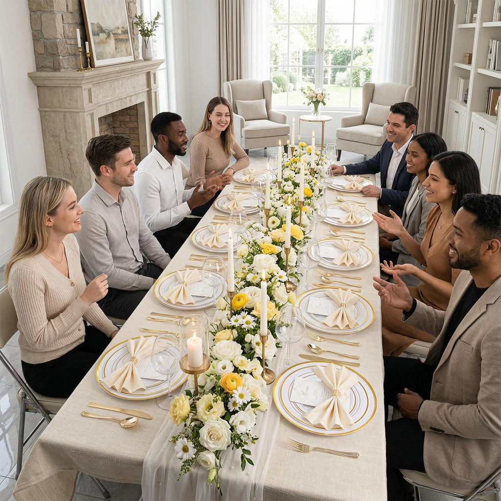 25Pack White and Gold Charger Plates Plastic for Wedding