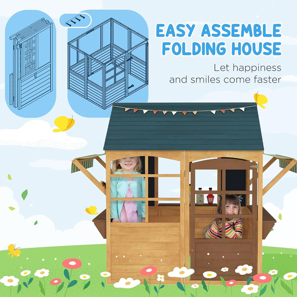 Robust Foldable Playhouse with Full Glass Windows, Operable Hinged Door, Convenient Snack Station, Waterproof Roof