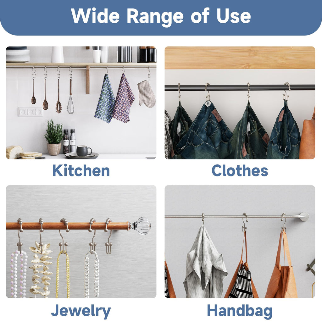 Shower Curtain Hooks Rings, Rust-Resistant Metal Double Glide Shower Hooks Shower Rods Curtains, Set of 12 Hooks