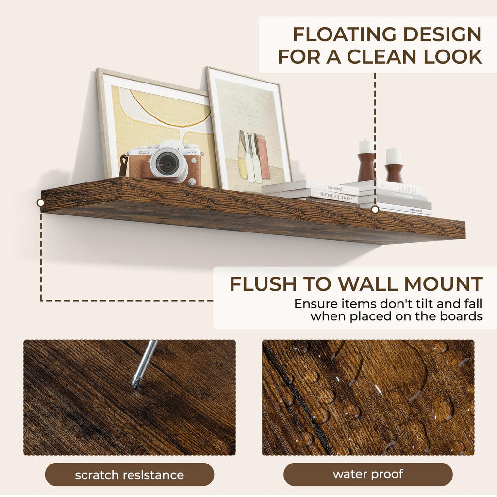 Long Floating Shelves for Wall 1Pack|Rustic Brown|48" Lx8 D