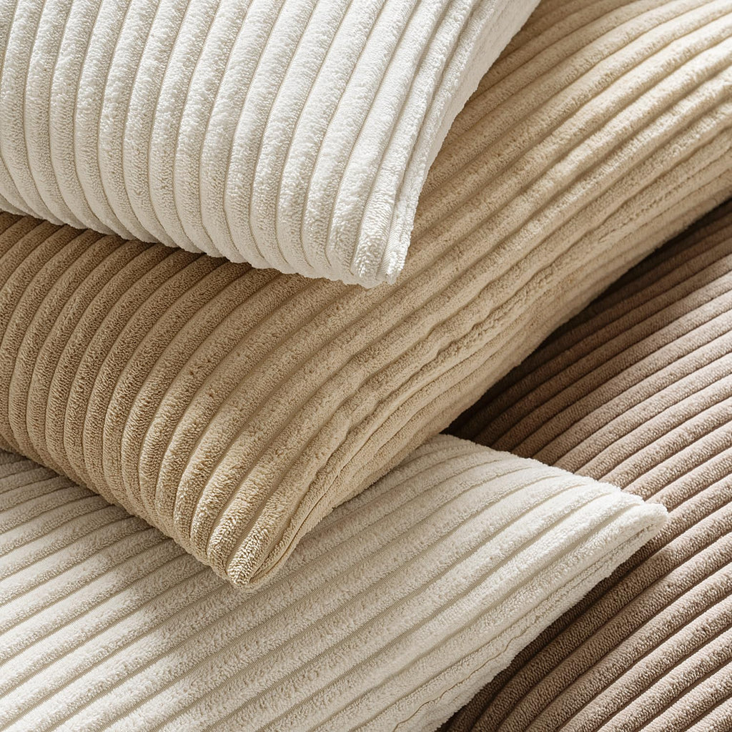 Lumbar Soft Corduroy Throw Pillow Covers Set of 2 12x20 Cream White