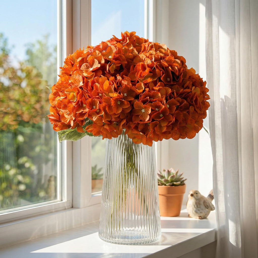 2Bouquets 20" Orange Silk Hydrangea Artificial Flowers