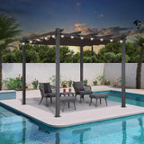 10' X 10' Outdoor Retractable Pergola with Sun Shade Canopy Patio Metal Shelter for Porch Garden Pavilion Grill Gazebo