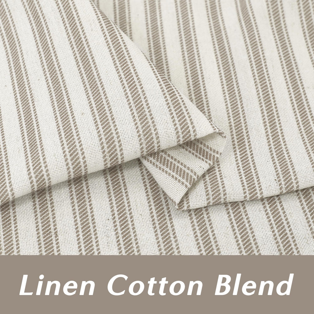 Small Window Curtains, Pinch Pleated Cafe Curtain 24 Inch Length, Linen Farmhouse Sheer Taupe Pinstripe Ticking Stripe