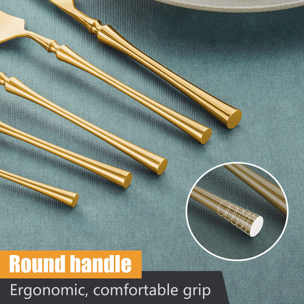 20-Piece Gold Silverware Set for 4, Modern 18/10 Stainless Steel Flatware Set, Unique Rustic Cutlery Utensils Set, Spoon