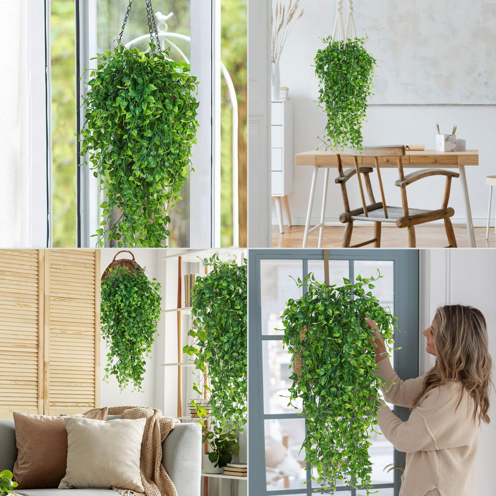 Artificial Hanging Plants 4PC 33in UV Resistant Eucalyptus Greenery