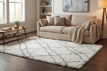 Ivory/Grey Shag Area Rug - Style 7431-100