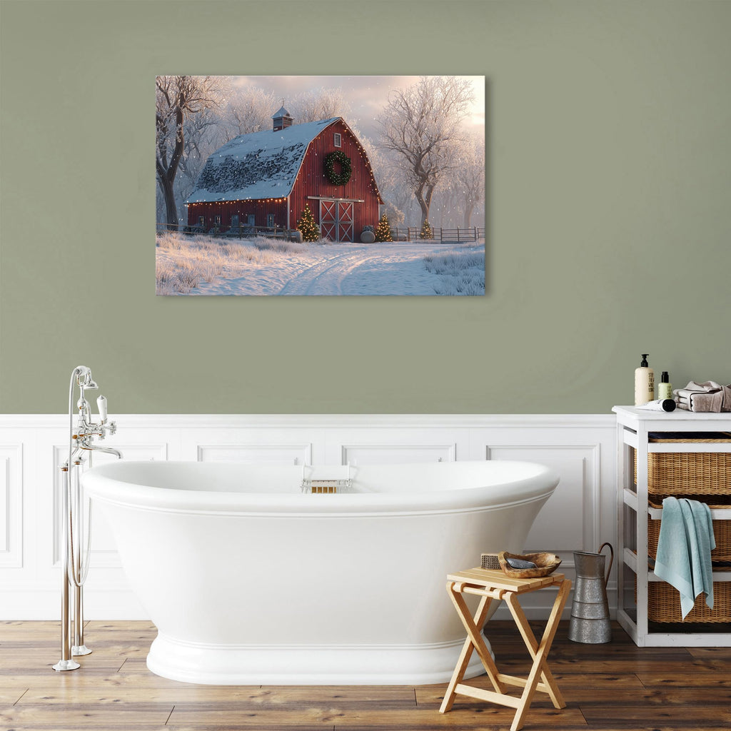 Nature Farmhouse Canvas Wall Art Red Barn Poster Christmas Tree Prints Picture Rustic Country Snow Pictures Wall