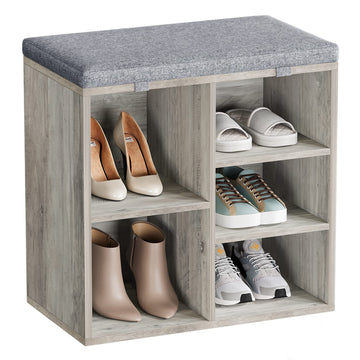 Shoe Storage Bench with Cushion, Cubby Seat Shoe Cabinet, Small Shoe Rack Bench with 3-Tier Adjustable Shelf, Closet