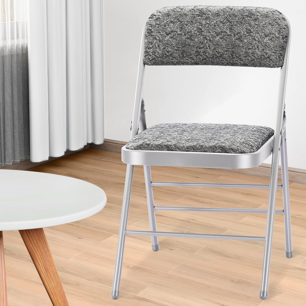 4 Pack Folding Chairs with Fabric Padded Cushion and Back, Commercial Grade Metal Chairs with Fabric Cushion, for