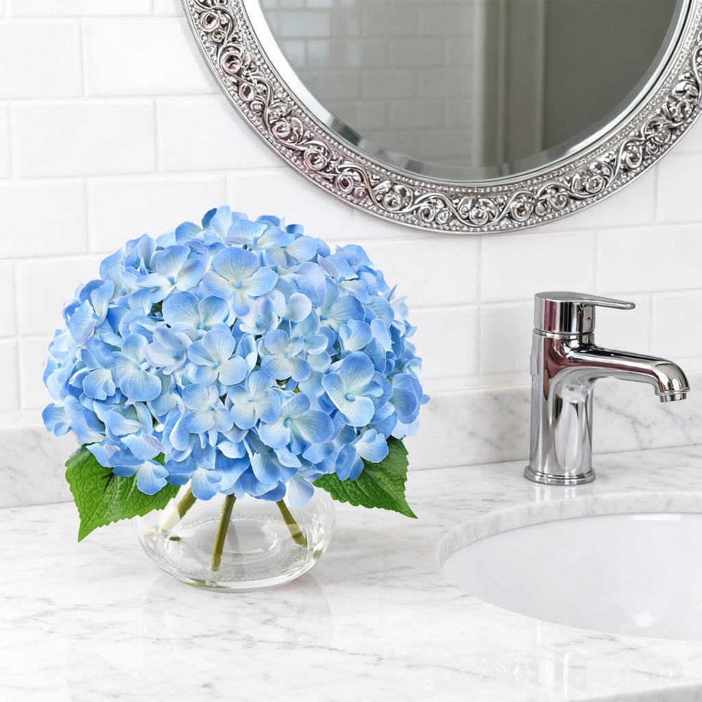 Real Touch Faux in Glass Vase, Light Blue