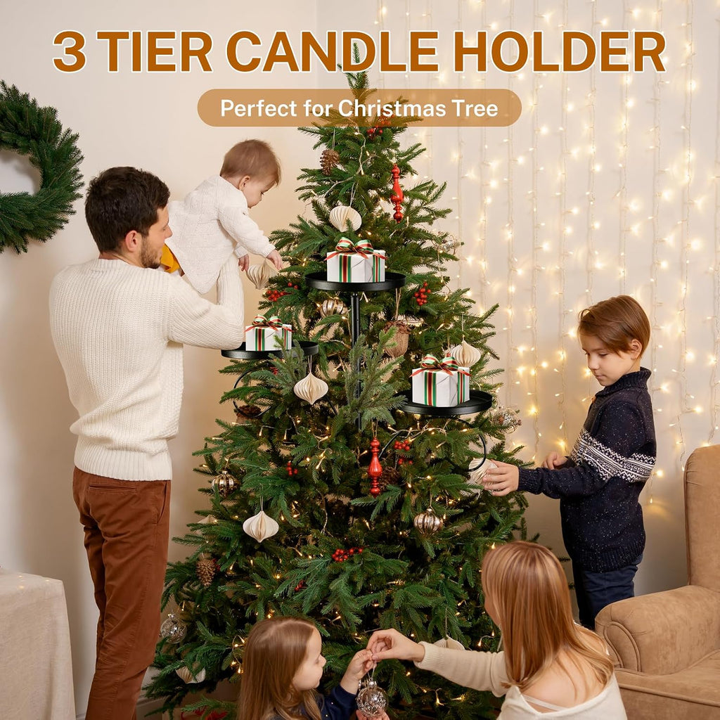 Christmas Tree Topper, Black Triple Tree Topper Candelabra, 3 Tier Candle Holder Shelf for Christmas, Holiday, Indoor - Set of 3