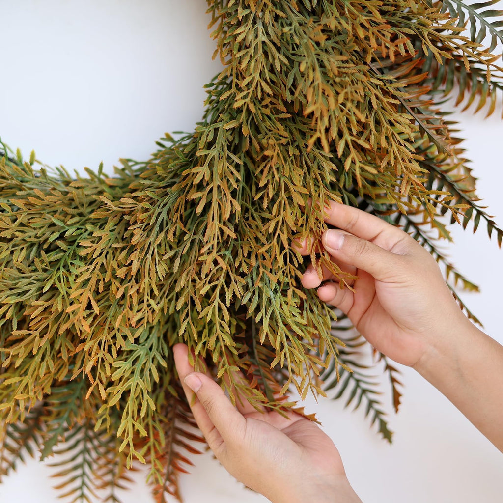 26" Large Artificial Fern Leaves Fall Wreath for Front Door (Orange-Green)