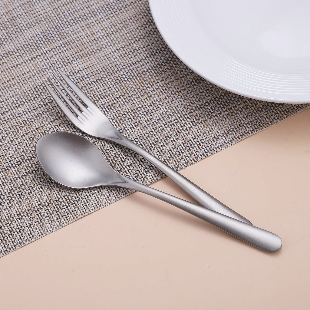 Titanium Silverware Set, Lightweight Flatware, Modern Design, Dishwasher Safe, Service for 4
