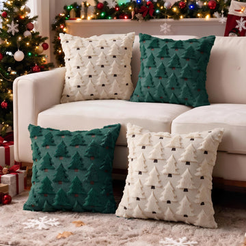 Christmas Throw Pillow Covers 18x18 inch Set of 4 Beige and Green