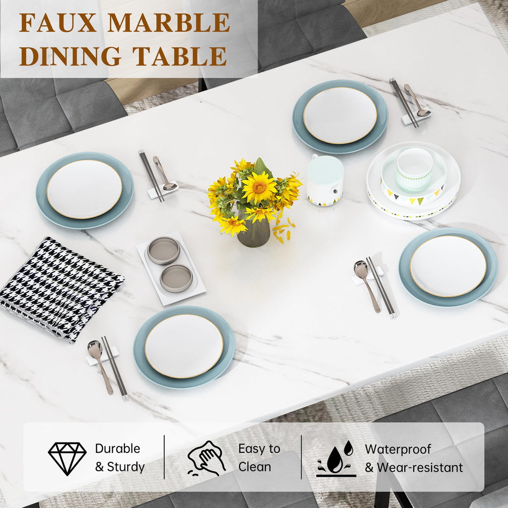 Dining Table Set for 4, Kitchen Table and Chairs Set, White & Grey