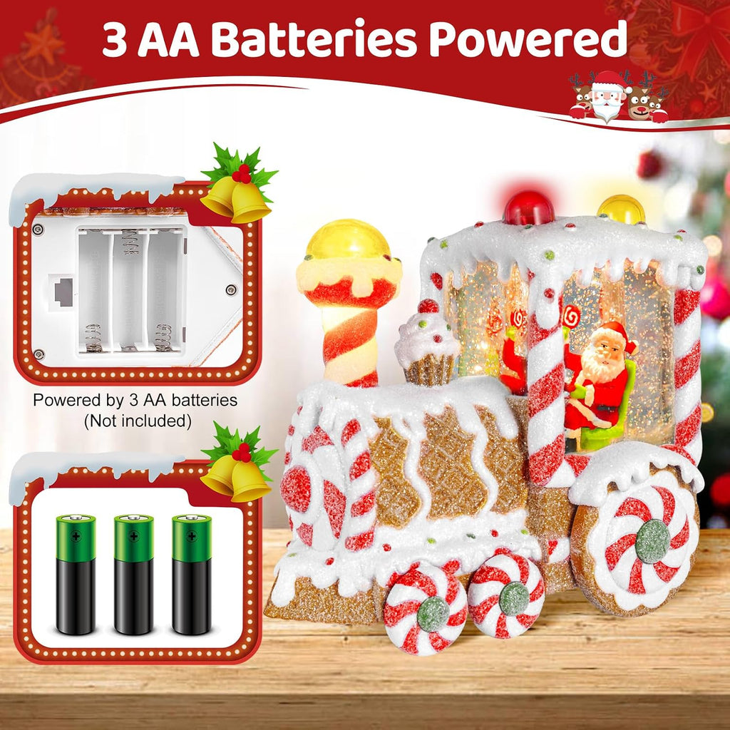 Christmas Snow Globes Dessert Train Water Glittering Lantern with 6H Timer Function Santa Snow Globe Christmas 3 AA