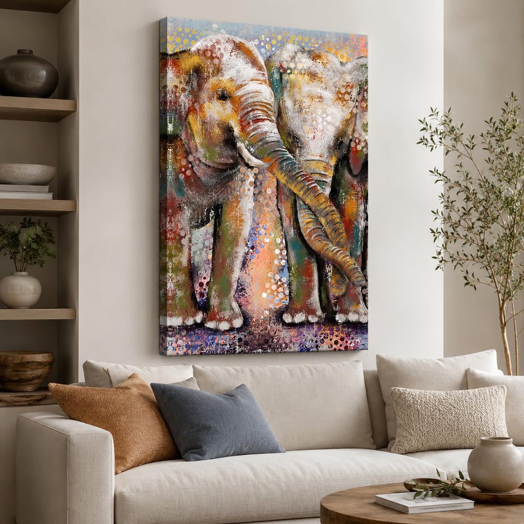 Elephant Painting Canvas Wall Art Boho Paisley Pictures Artwork Vintage Home Living Room Bedroom Framed Ready to Hang