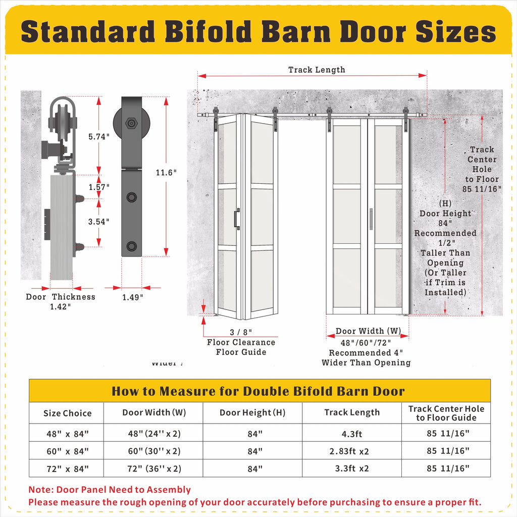 60" (30"x2) x 84" Bifold Barn Door, 3 Lites Tempered Frosted Glass Barn Door Panel with Hardware Kit Set, Solid Core
