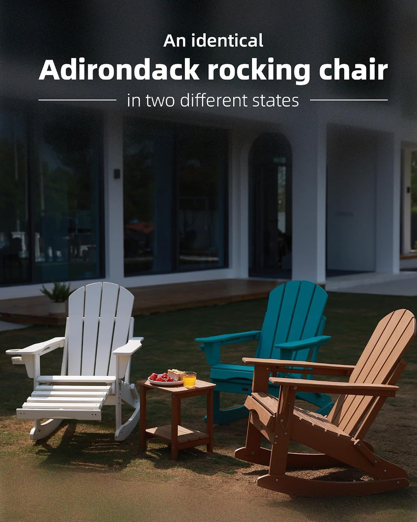 Folding Adirondack Rocking Chair,4-in-1 Multifunctional Patio Chair with Retractable Ottoman, Outdoor Chair Wood
