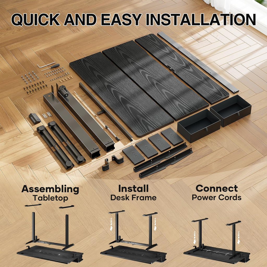 47x28 in Electric Standing Desk with Drawers, Adjustable Table, Black