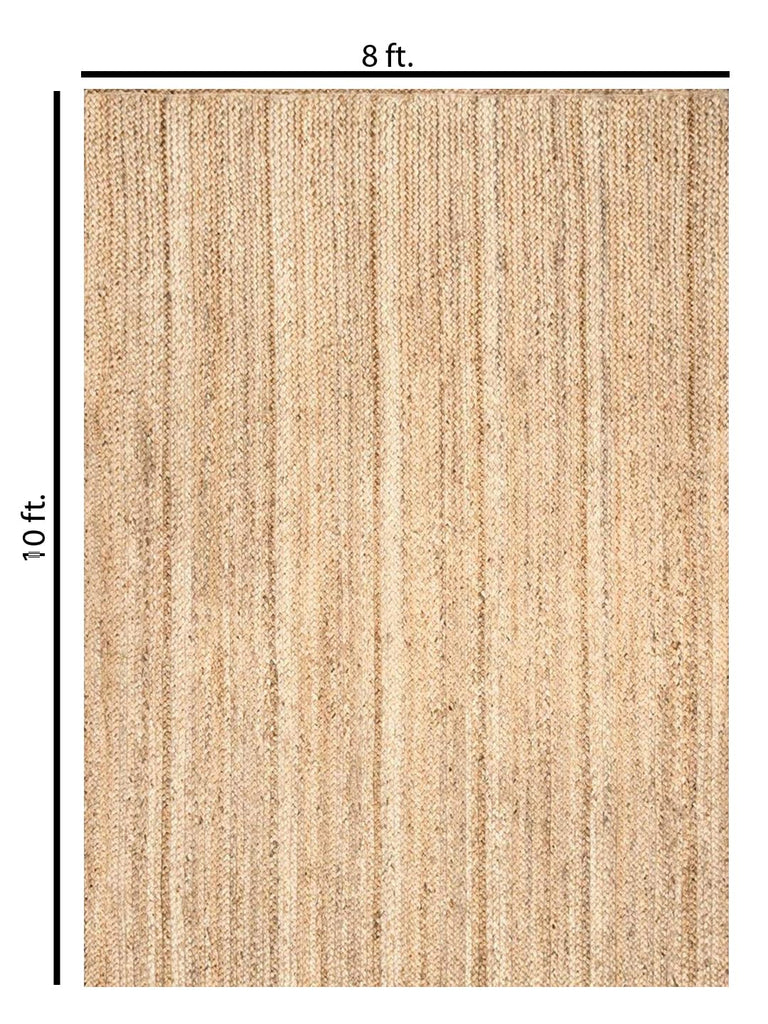 Hand Woven Jute Area Rug 8x10 Feet Rectangle - Handcrafted Braided Design, Indoor & Outdoor Reversible Natural Fiber