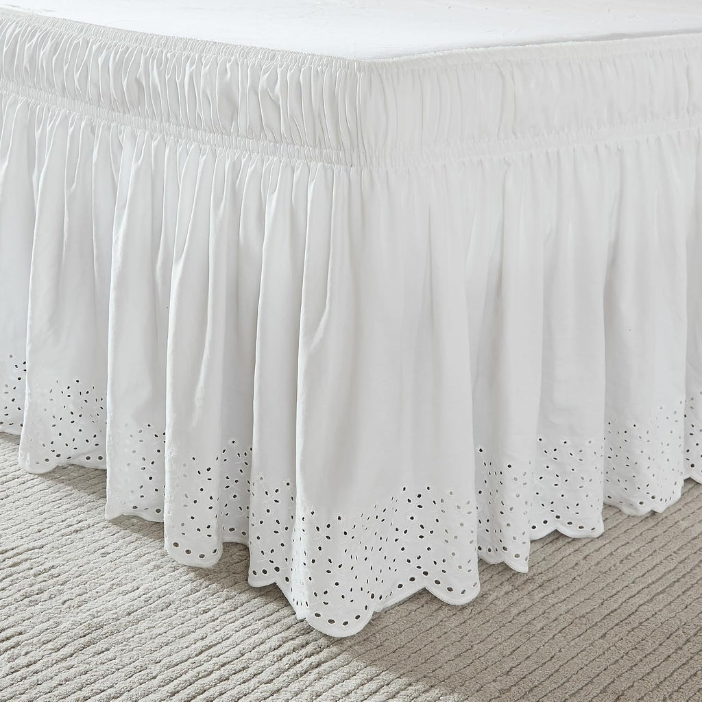Vintage Eyelet Bed Skirt Single Queen/King/Cal King Off White - Dust Ruffle - Wrap Around Bed Skirt - Coquette Decor