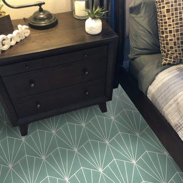 Menara Hexagon Handmade Cement Tiles, Pack of 12, Green and White Lines