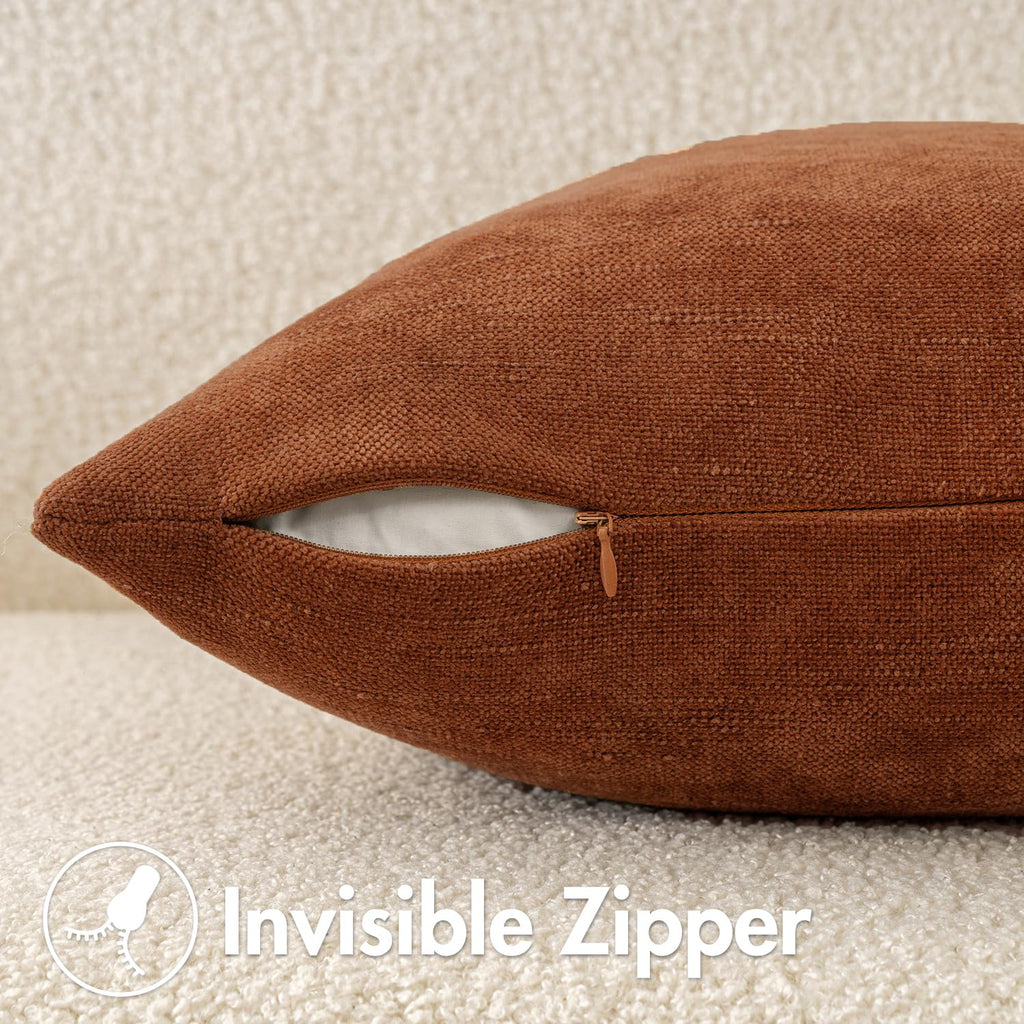 Textured Chenille Fall Throw Pillow Covers 22x22 Inch Dark Rust