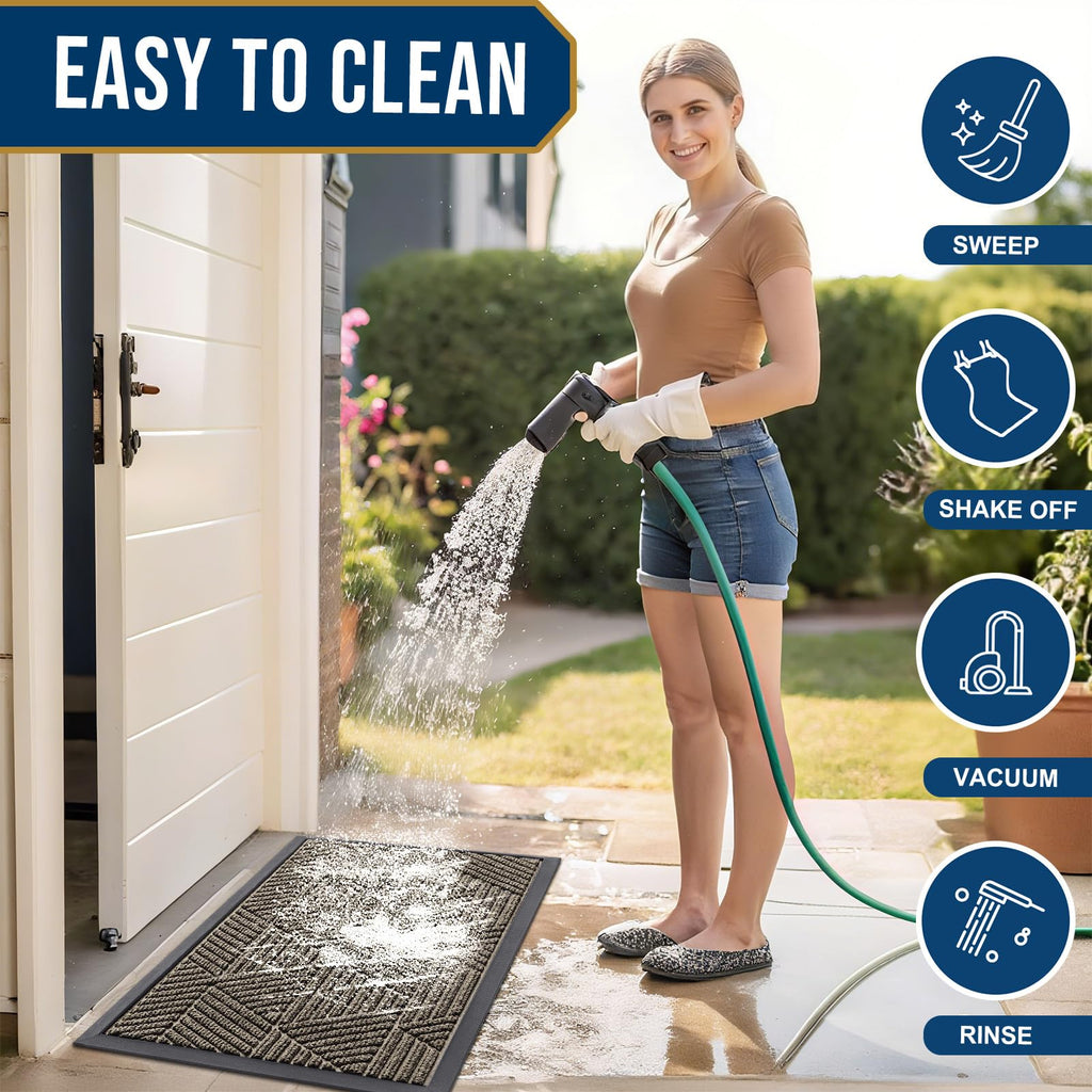 Front Door Mat Outside Entrance, Low Profile Rubber Doormat, 71x34