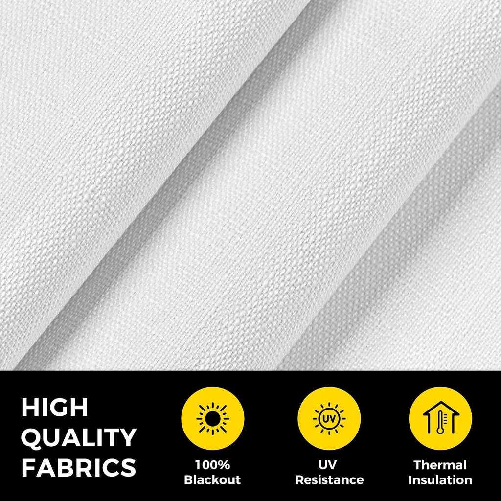 No Drill Cordless Roman Shades for Windows, 34" W × 64" H - 100% Blackout - Linen - Mist White