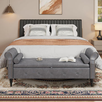 65 Inch End of Bed Storage Bench ,King Size Bed | Large Upholstered Benches for Foot of Bed,Storage Chest with Rolled
