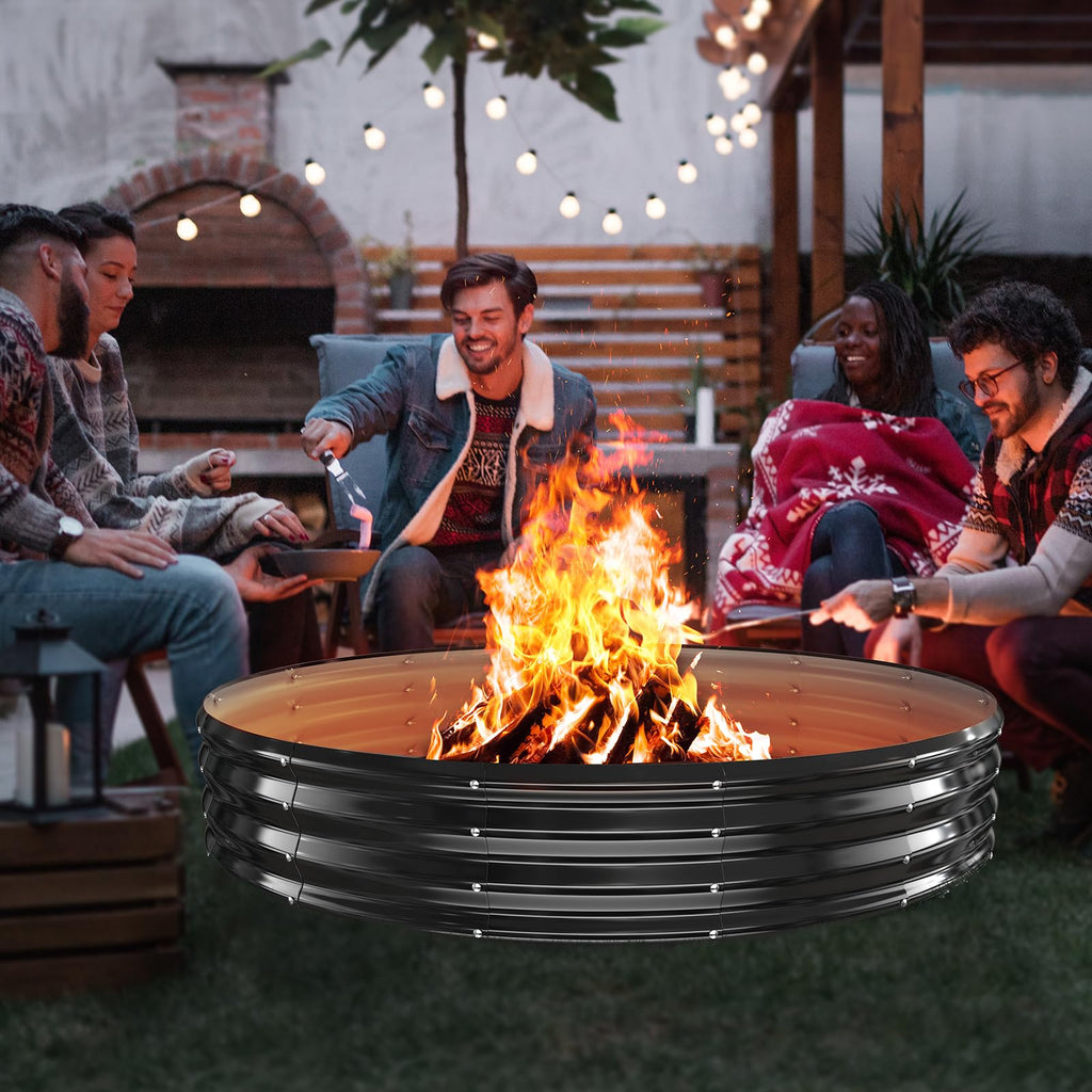 12In Tall 72 Inch Diameter Round Galvanized Fire Pit Ring/Fire Ring Black