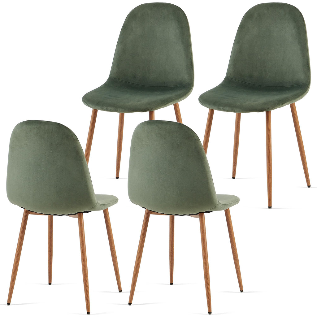 Velvet Dining Chairs Set of 4 - Modern Upholstered Chairs with Metal Legs for Living, Bedroom, Dining Room - Green
