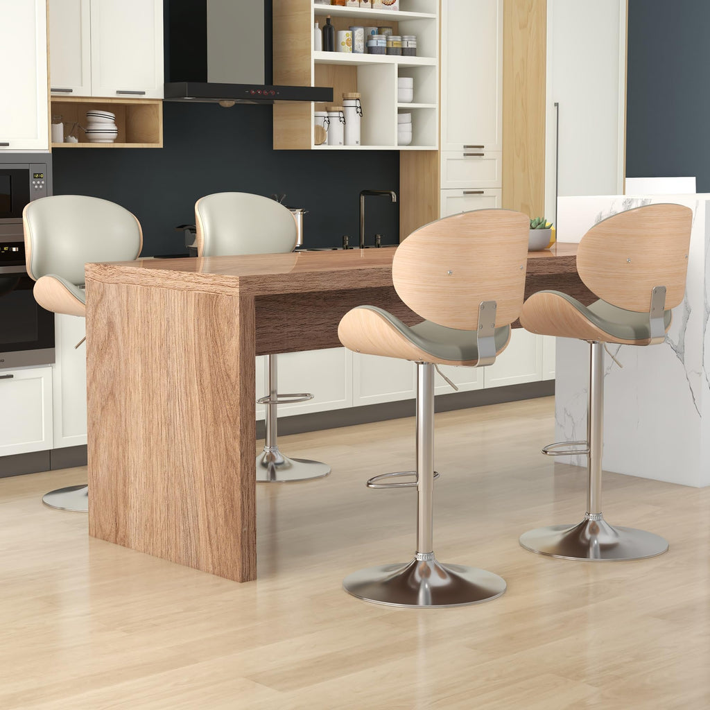 Bar Stools Swivel Bentwood Barstools, Set of 4, Gray PU
