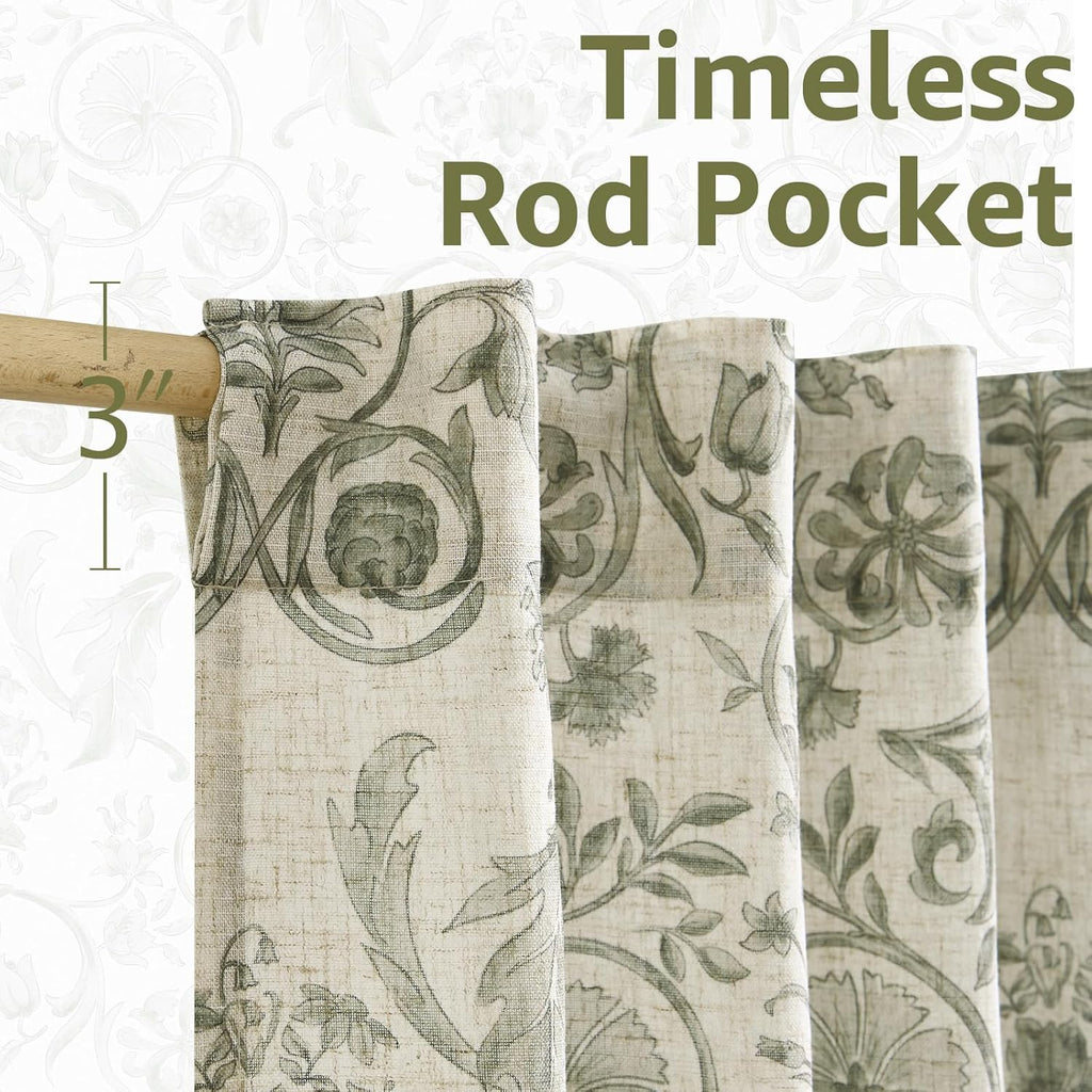 Small Window Curtains 36 Inch Linen Floral Curtain Set for Kitchen Bathroom Cafe Curtains Light Filtering Window