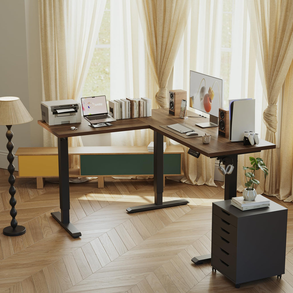 L Shaped Standing Desk Adjustable Height, 59 Inch, Dark Walnut