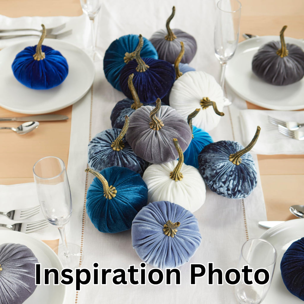 Set of 4 Small Velvet Pumpkins (Sm 2Indigo Navy Ivory)