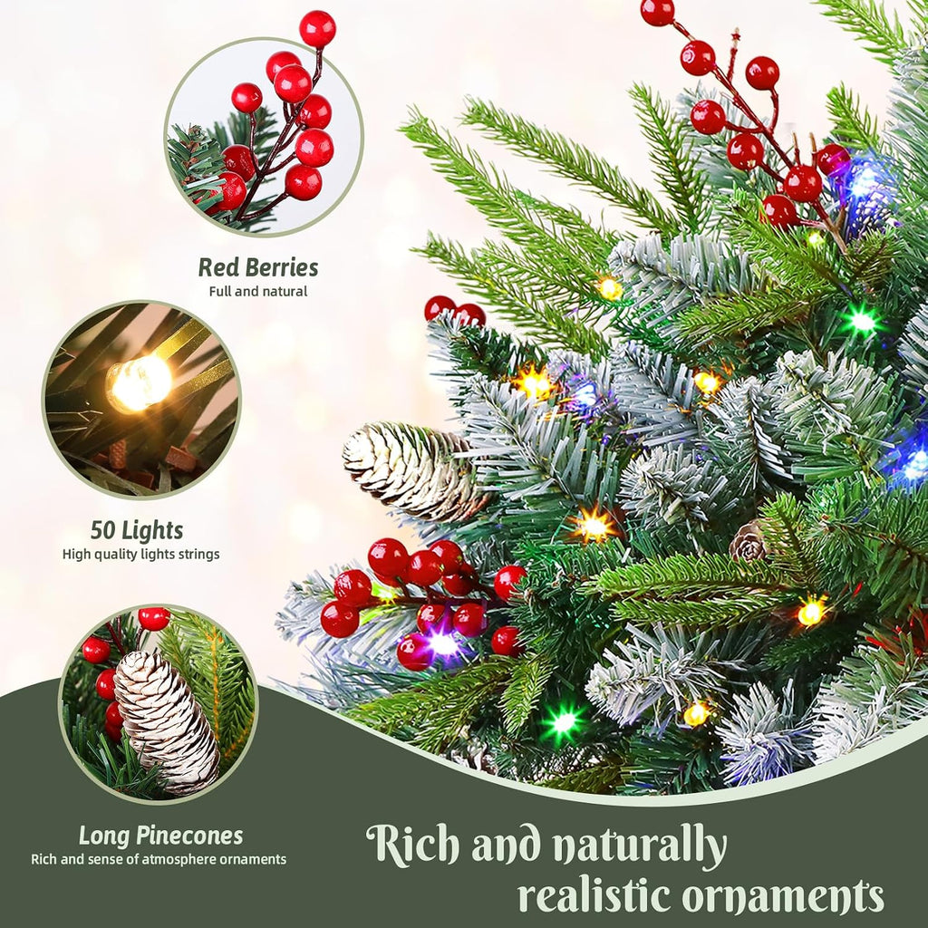 Set of 2 18 Inch Lighted Frosted Outdoor Christmas Tree with Remote &Timer