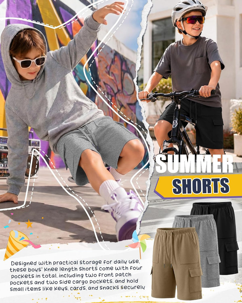 3 Pack Boys Cargo Knee Length Shorts