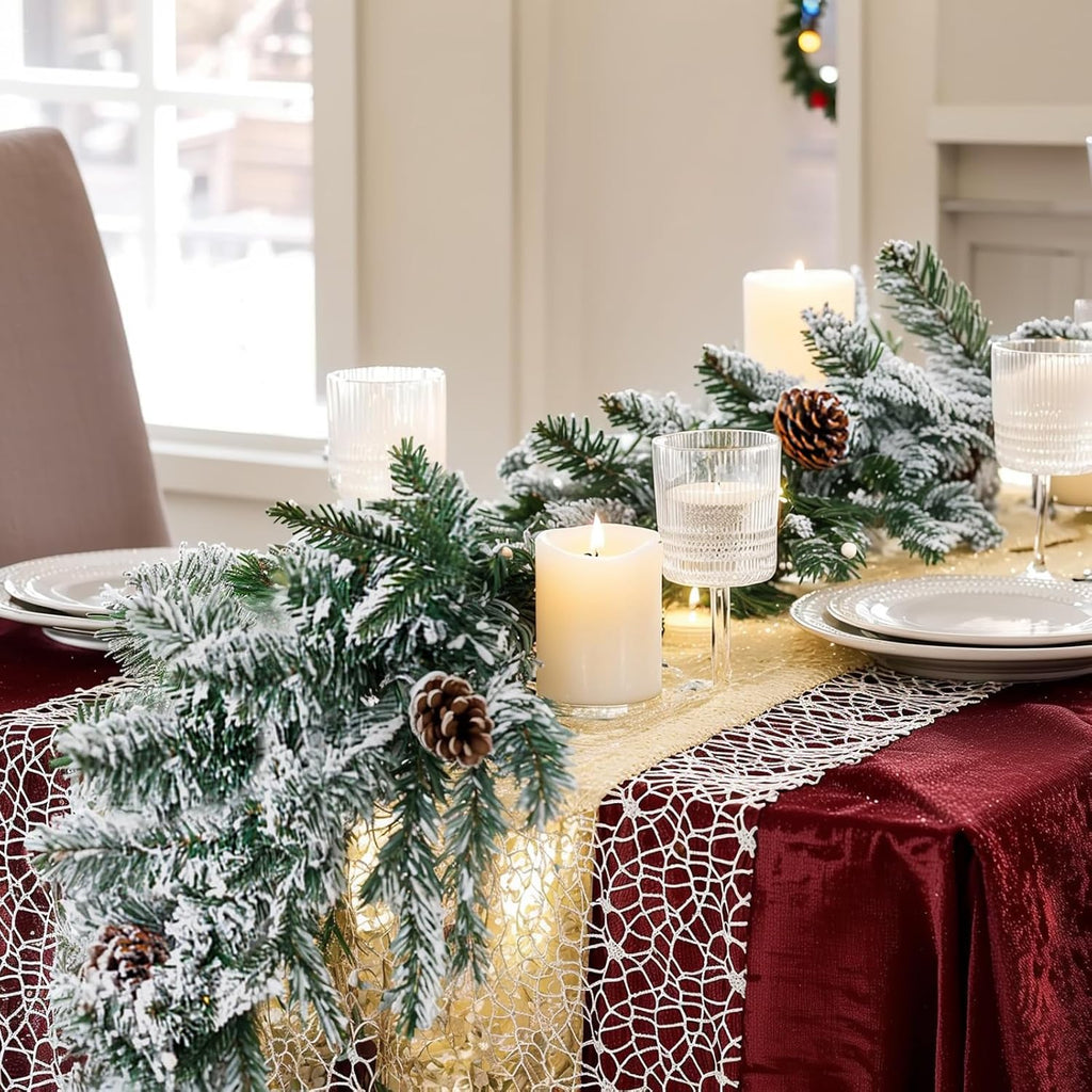 9FT Real Touch Christmas Artificial Garland - Norfolk Pine Flocked Garland with 50 Warm White LED Lights Fireplace