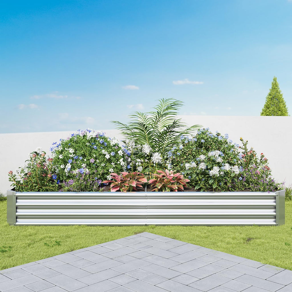 Metal Galvanized Raised Garden Bed Kit, 8 x 4 x 1 ft Galvanized Steel Raised Garden Planter Box Outdoor with Open