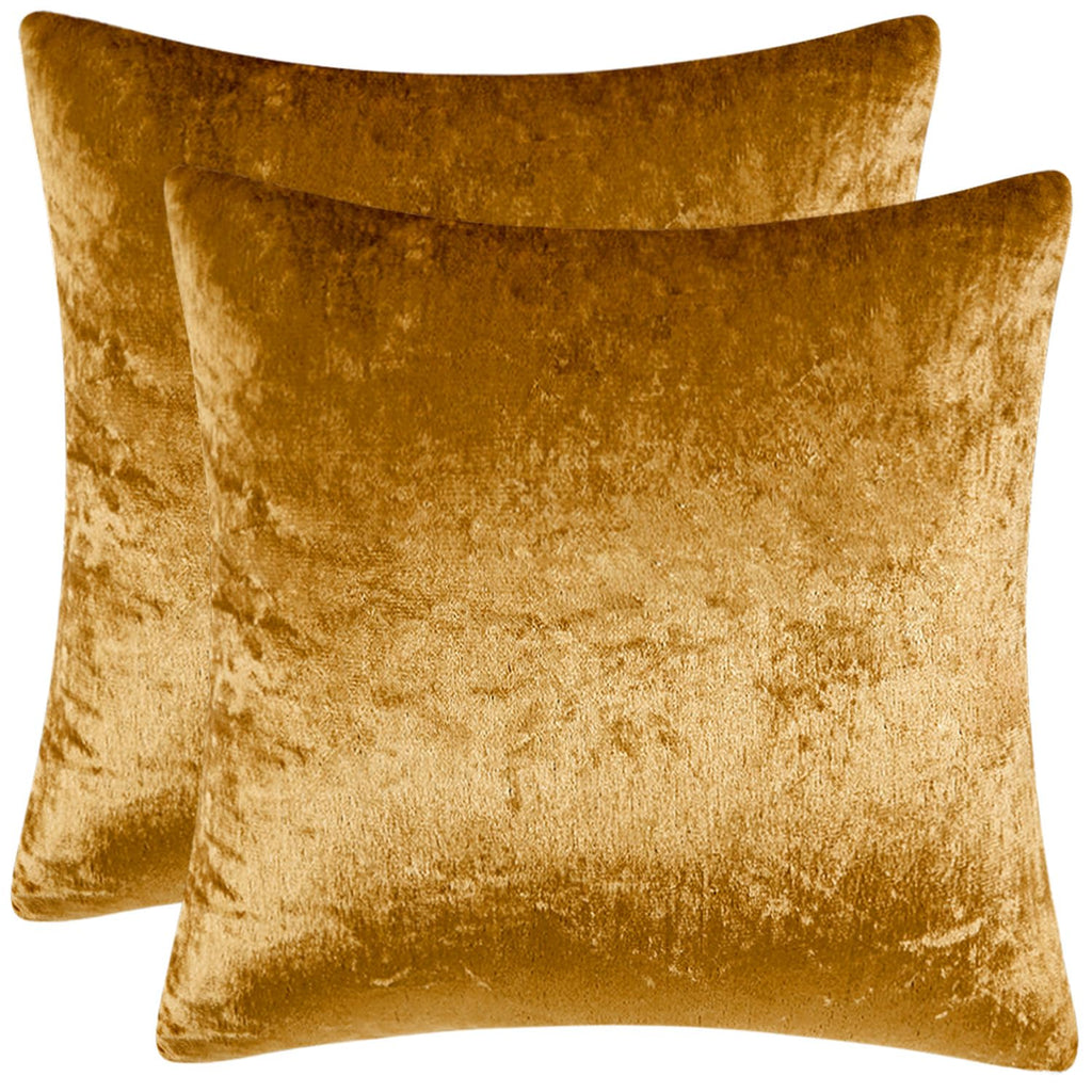 26x26 Inch Pack of 2 Euro Velvet Throw Pillow Covers Dark Gold